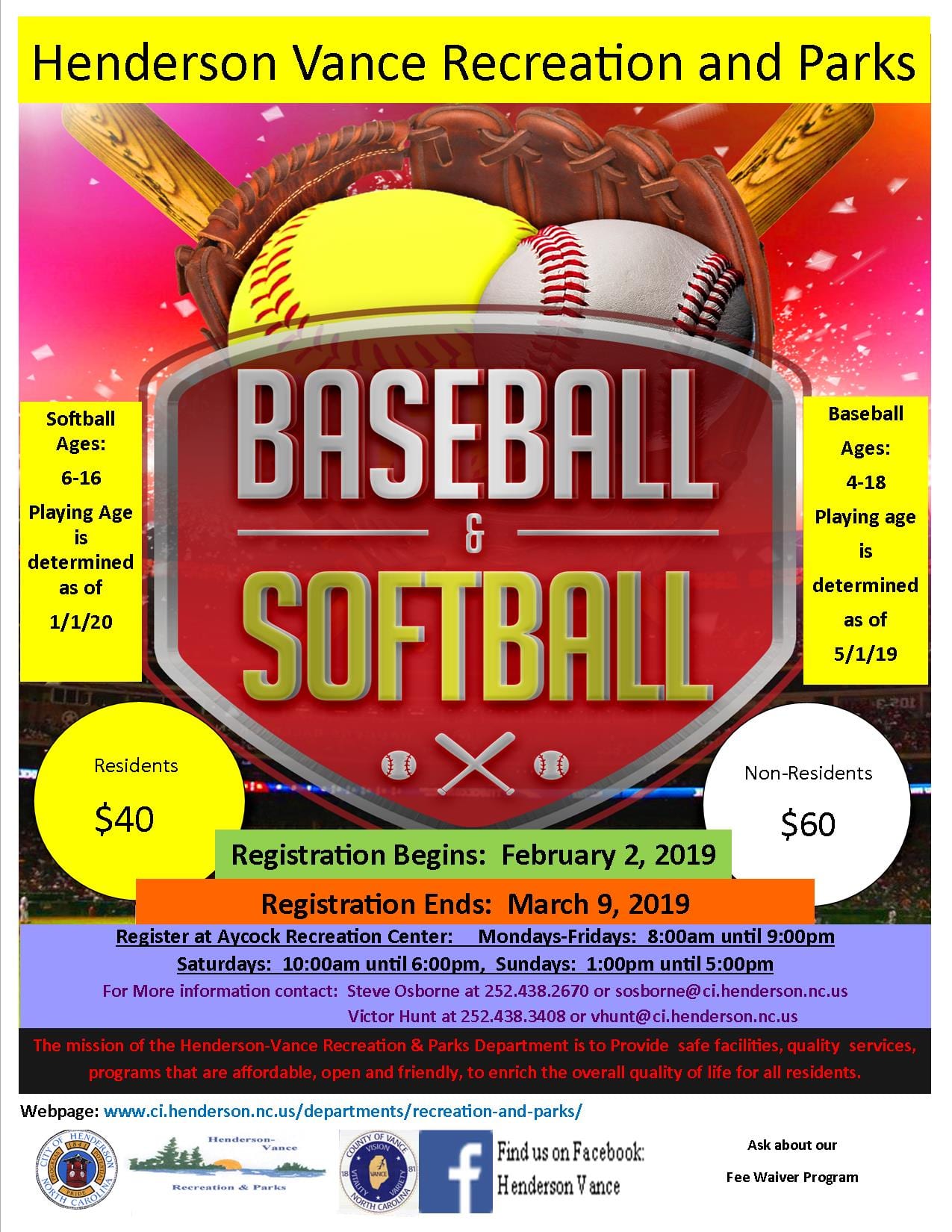 2019 Spring Baseball Softball Registration 