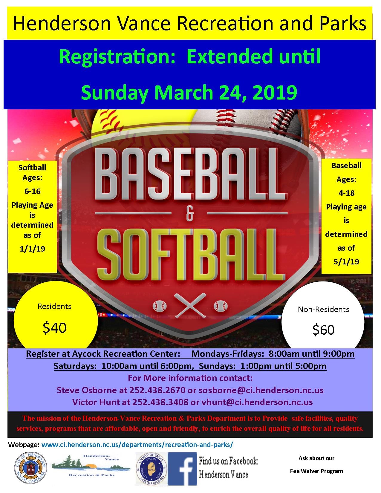 2019 Baseball Softball Registration Extension WIZS